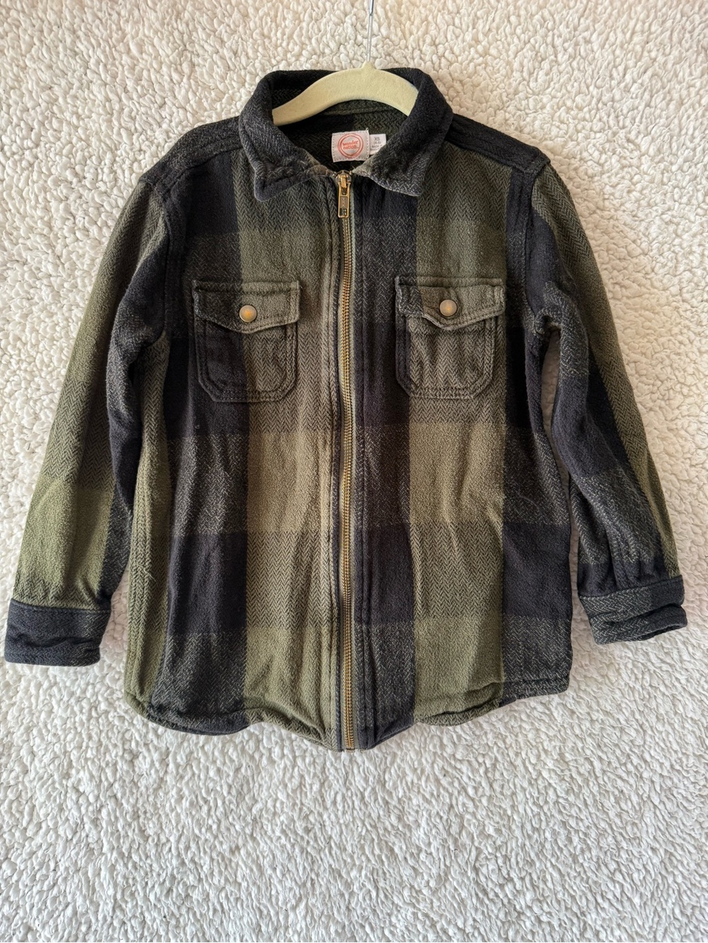 Wonder Nation Kids Olive & Black Plaid Zip-Front Jacket